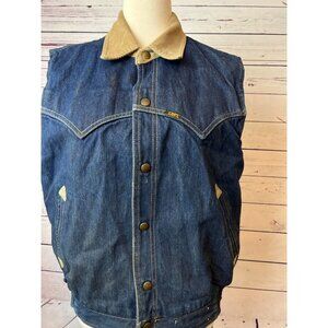 Lee Denim Vest Western Corduroy Collar‎ Quilted Lining Medium USA Work Cowboy